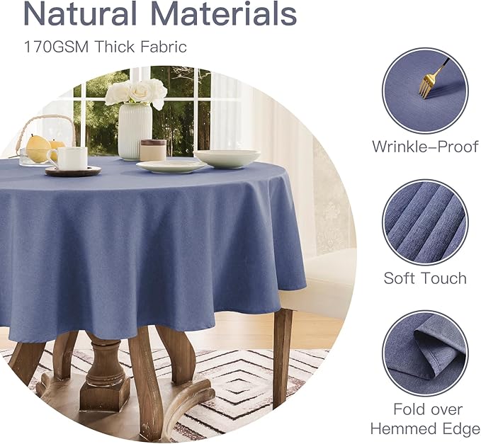 Veblandy Tablecloth Linen Textured Waterproof & Stain Resistant Table Cloth Wrinkle Free Decorative Fabric Farmhouse Table Cover for Dining/Party/Buffet/Wedding, 60 x 60 Inch, Demin Blue