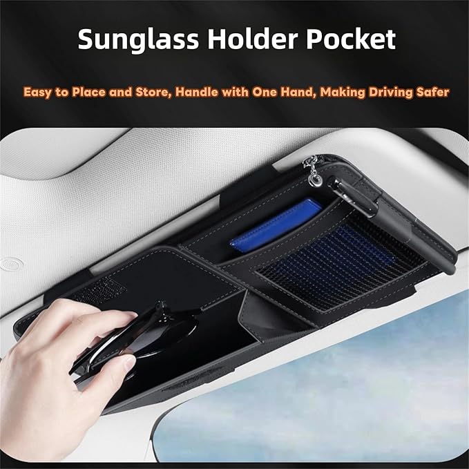 Car Visor Organizer, Multi-Pocket Sunvisor Storage with Sunglass Holder, Document Holder and Visor Card Clip, Fit for AUTO SUV & Truck, Leather Car Accessories Interior (Cream)