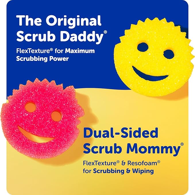 Scrub Daddy Scrub Mommy Kitchen Sponges for Dishes & Wiping Spills - Dual-Sided Dish Scrubber Sponge for Cleaning - Multi-Colored Bulk Pack - Stain & Odor Resistant (9 Count)