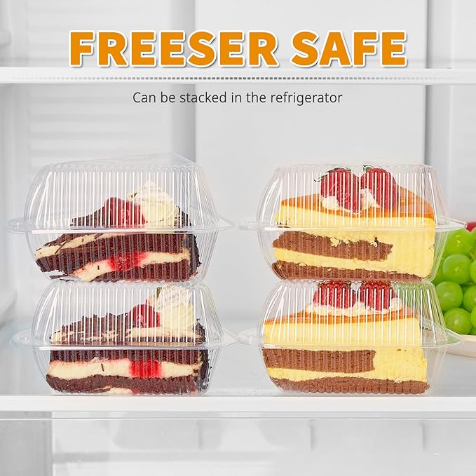 Zezzxu 100 Pack Cake Slice Containers, Clear Plastic Pie Slice Containers Disposable Triangle Containers with Lids for Desserts, Cheesecake Carriers, To-Go Slice Cake Boxes