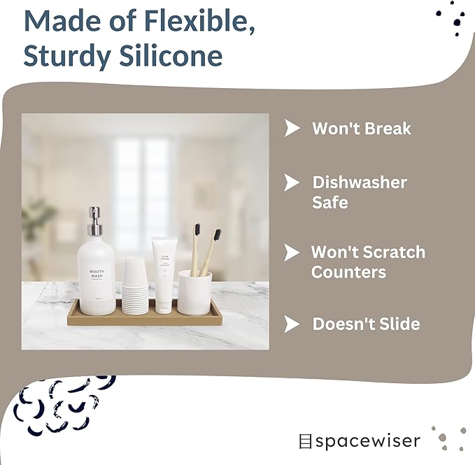 Spacewiser Countertop and Vanity Tray - 11.7" Silicone Bathroom Tray, Flexible Dish Soap Holder for Kitchen, Bathroom Counter Organizer, Shower Toilet Tank Trays Décor Accessories, Sink Makeup Mat Oil