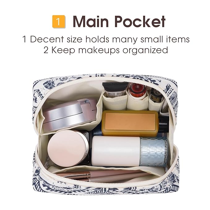 Narwey Small Makeup Bag for Purse Mini Cosmetic Bag Travel Makeup Pouch Zipper Pouch Cute Makeup Bags with Compartments for Women Girls (Elephant, Small)