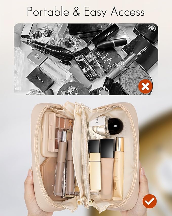 Vlando Small Makeup Bag,Makeup Pouch,Travel Makeup Organizer Bag Valentines Gifts for Women Purse Travel Accessories Toiletry Bag Skincare Bag-White