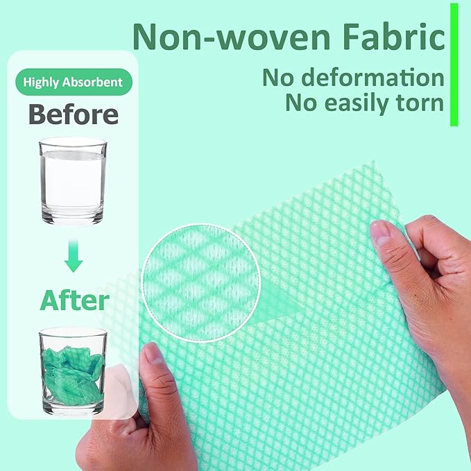 Disposable Dish Cloths Heavy Duty Disposable Cleaning Cloths for Kitchen Multi-Purpose Green Dish Rags 50 Count/Pack