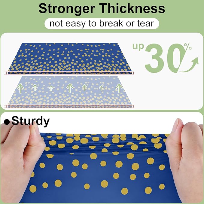 misaya 10 Packs Dot Disposable Table Cloth, 54 x 108 Inch Waterproof Plastic Tablecloth, Rectangle Gold Dots in Navy Table Covers for Picnic, Birthday, Party