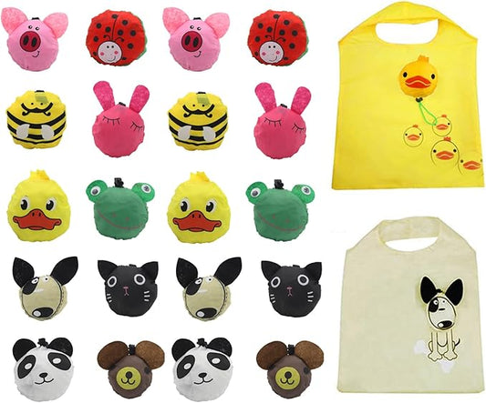 20 Pack Reusable Shopping Bags,Bulk Foldable Portable Reusable Grocery Bags Lightweight Polyester Grocery Shopping Tote Bag (Animal)