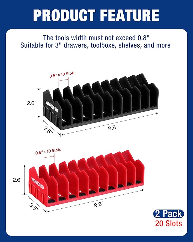 WORKPRO 2-Pack Plier Organizer Rack, Pliers Holder and Cutter Organizers with Non-Slip Rubber Base, 20-Slot Tool Box Organizer, Tool Drawer Organizer, Tool Storage, Plier Rack (Pliers Not Included)