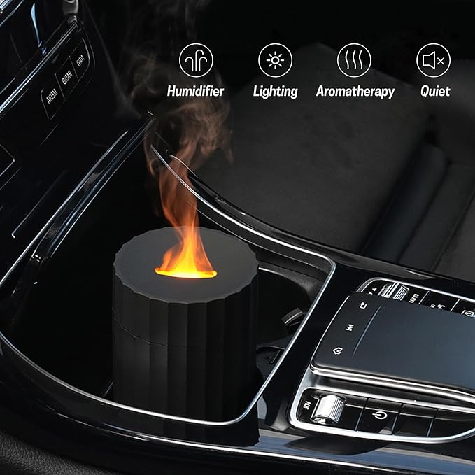 Rican Car Diffuser, Black Car Humidifier,Flame Diffuser for Essential Oils - Mini Portable Humidifier Cool Mist,100ml Colorful Air Aroma Diffuser,Aromatherapy Diffuser for Home Office