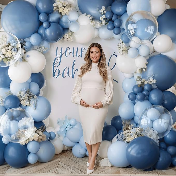 Dusty Blue Balloon Arch Kit, Pastel Blue Balloons with Dark Dusty Light Blue White Balloons Garland and Clear Balloons for Birthday Party Wedding Bridal Shower Gender Reveal Graduation Decoration