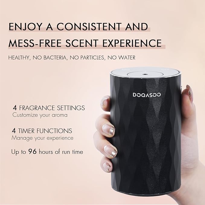 Waterless Essential Oil Diffuser - Aluminum Metal Texture, 96H Quiet Battery Nebulizer, Portable Scent Aromatherapy Diffuser with Timer & 4 Mist Levels, 20mL, Type-C for Home/Room/Car/Office