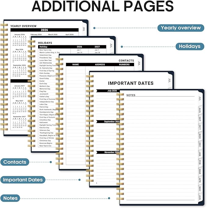 Planner 2026-2027, Academic Year Weekly and Monthly Calender Planner, from Jul 2026 - Jun 2027, Spiral Bound School Planning Book, Perfect for Teacher, Student, Women & Men, A4 (8.5" x 11"), Golden Butterfly