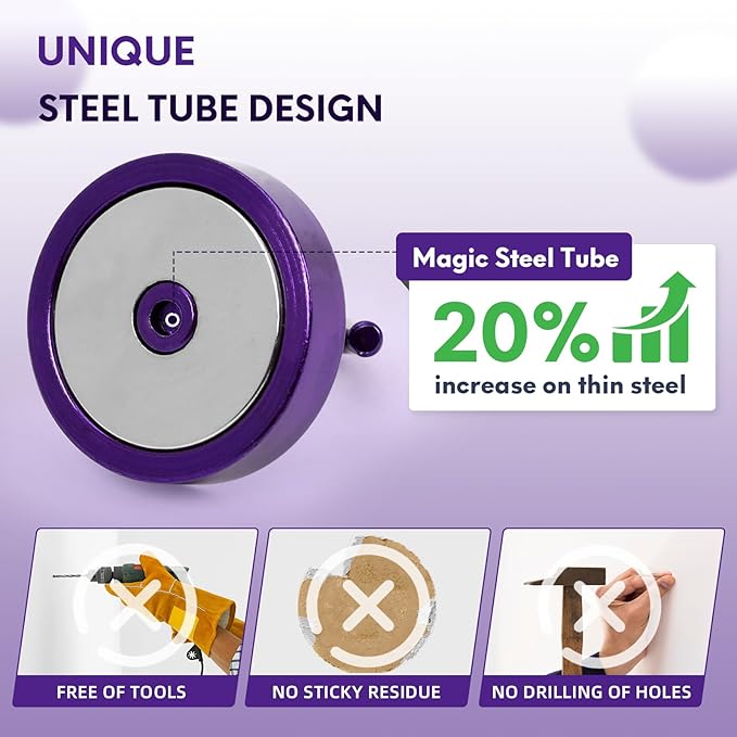 Neosmuk Magnetic Hooks, Cruise Ship Essentials, 100lb+ Heavy Duty Magnetic Hooks for Cruise Cabins, Refrigerator, Grill, Hanging, and Travel | Extra Strong Must-Have Magnet Hook, Purple