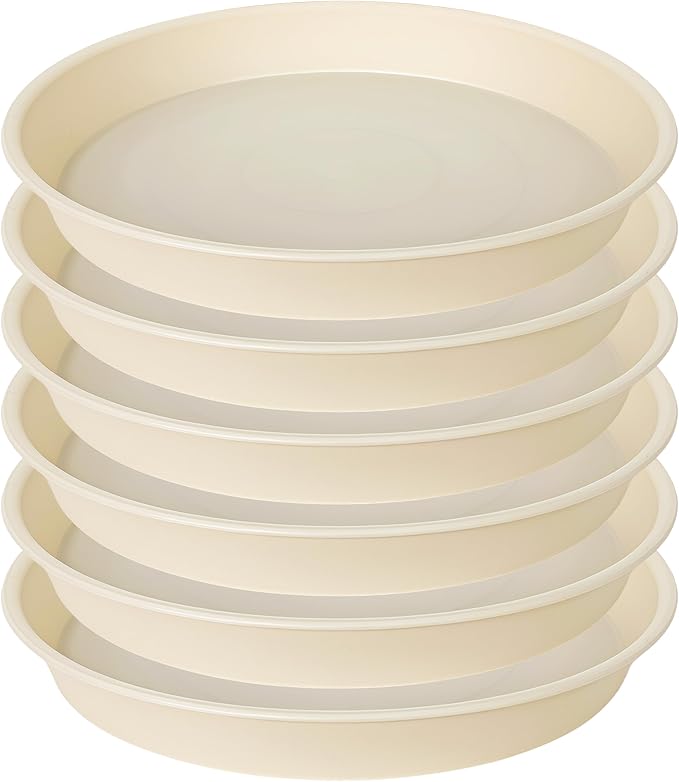 Bleuhome 6 Pack of 6 inch Plant Saucer Drainage Tray, 4 5 7 8 10 12 13 15 17 19 inch Plastic Plant Water Tray, Flower Saucers for Indoors, Plant Dishes for Pots Base (6 inch, Beige)