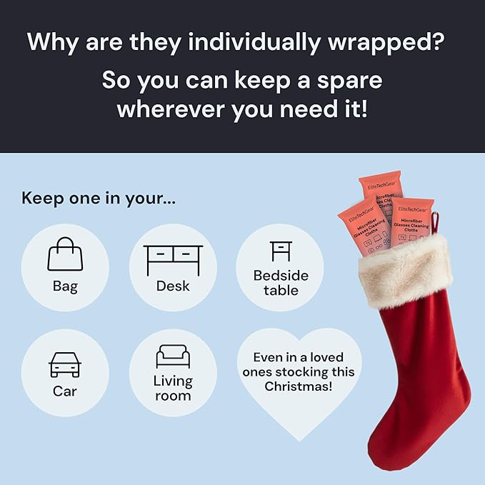 Elite Screens Microfiber Cleaning Cloths - 6-Pack, 6"×7" & 12"×12", Light Blue - Streak-Free Glasses Wipes - Travel-Ready Eyeglass Cleaning Wipes - Oversized Reusable Lens Care Cloths