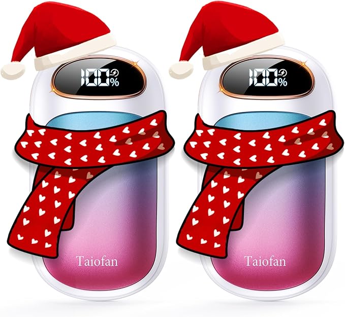 Rechargeable Hand Warmer 2 Pack, LED Display & 4 Levels, Ultrathin Electric Hand Warmers Portable USB Pocket Heater Fits Gloves for Hunting Essentials, Camping, Raynauds, Gifts for Christmas