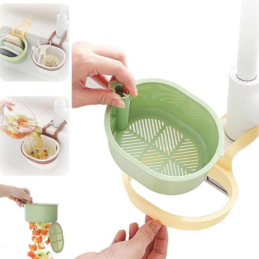2025 New Hanging Sink Drain Basket, Faucet Hanging Strainer, Corner Sink Trash Catcher for Home & Kitchen, Food Fruit Vegetable Drain Shelf Sink Storage Holder, Kitchen Sink Accessories（G）