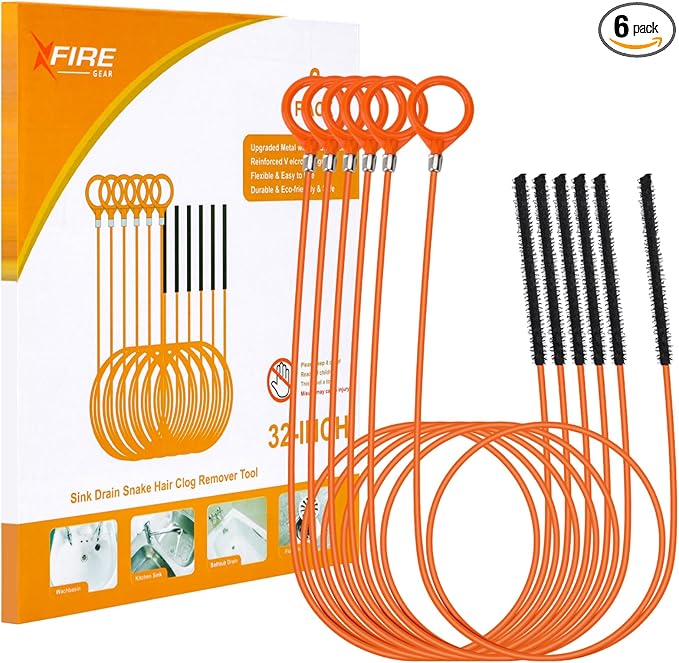 32 Inch Anti-break Metal Drain Snake, Hair Clog Remover, Drain Cleaner Tool with Nylon Coating Sink Snake, Drain Clog Remover for Shower, Bathroom Sink Tub (6 Pack)