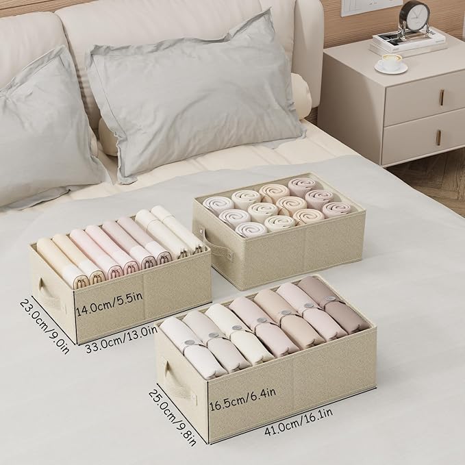 Collapsible Organizer Boxes, Fabric Storage Bins, Cube Baskets for Organizing Home, Office and Closet, Grey and Beige, 2 Pack, 16.1x9.8x6.4in