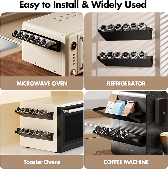2 Pack Magnetic Spice Rack for Refrigerator,Black Fridge Kitchen Organizer and Storage Shelf,Tilted Magnetic Shelf Fridge Organizer for Easy to access