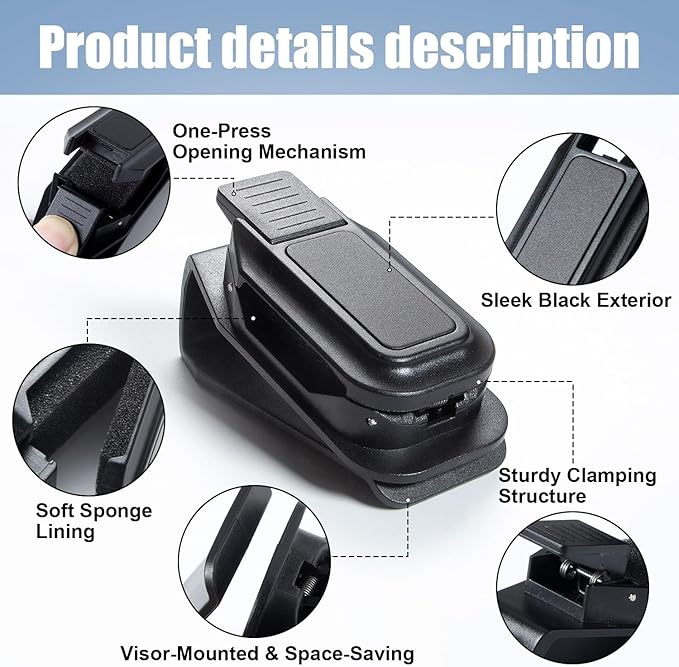Dsycar 2 Pack Sunglasses Holder for Car, One-Handed-Operation Visor Sunglass Holder Clip, Easy Access Storage for Driving, Universal Fits Eyeglasses Clip Compatible with All Glasses (Black)