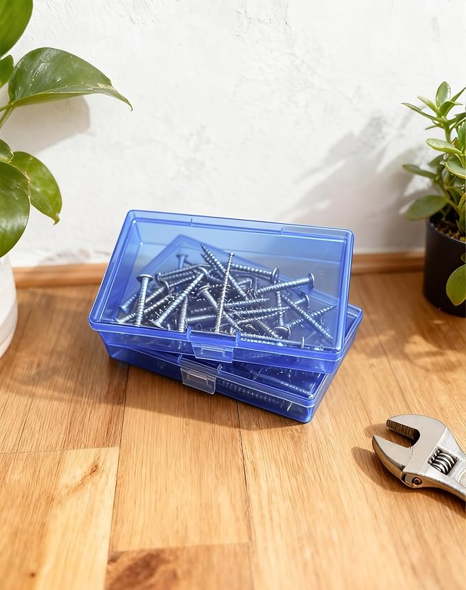 LJY 12 Pieces Rectangular Empty Mini Clear Plastic Organizer Storage Box Containers with Hinged Lids (5.3 x 3.1 x 1.2 inch, Blue)