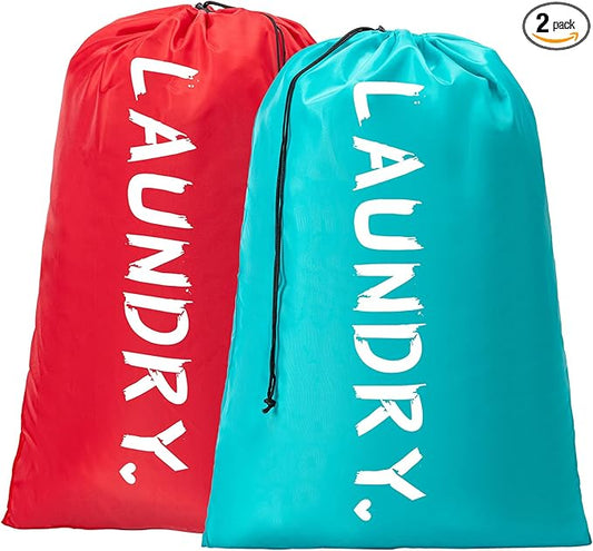 2 Pack 28" x 40" Travel Laundry Bag, Machine Washable Dirty Clothes Organizer with Drawstring, Large Enough to Hold 4 Loads of Laundry, Easy Fit a Laundry Hamper or Basket Travel Essentials