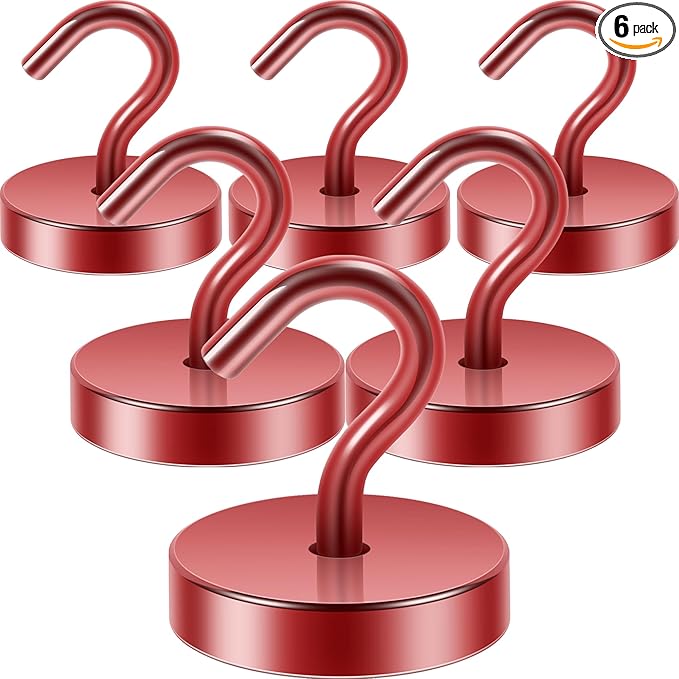 Neosmuk Magnetic Hooks, Cruise Ship Essentials, 120lb+ Heavy Duty Magnetic Hooks for Cruise Cabins, Refrigerator, Grill, Hanging, and Travel | Extra Strong Must-Haves Magnet Hook,Red