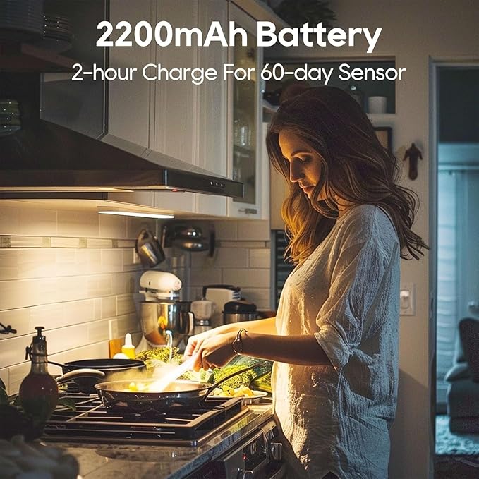 2 Pack Under Cabinet Lighting, 3 Color Temperatures Motion Sensor Light Indoor, LED Rechargeable Cabinet Lights, Stick-On Magnetic Closet Light, Wireless Under Counter Lights for Kitchen, Stair