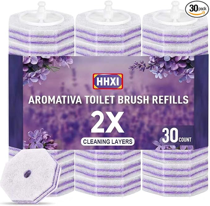 30Ct Aromative Toilet Brush Refills, Toilet Bowl Cleaner Refills, Double-Layer Cleaning Pads Added, Compatible with Most Toilet Brushes，Lavender（Patented）