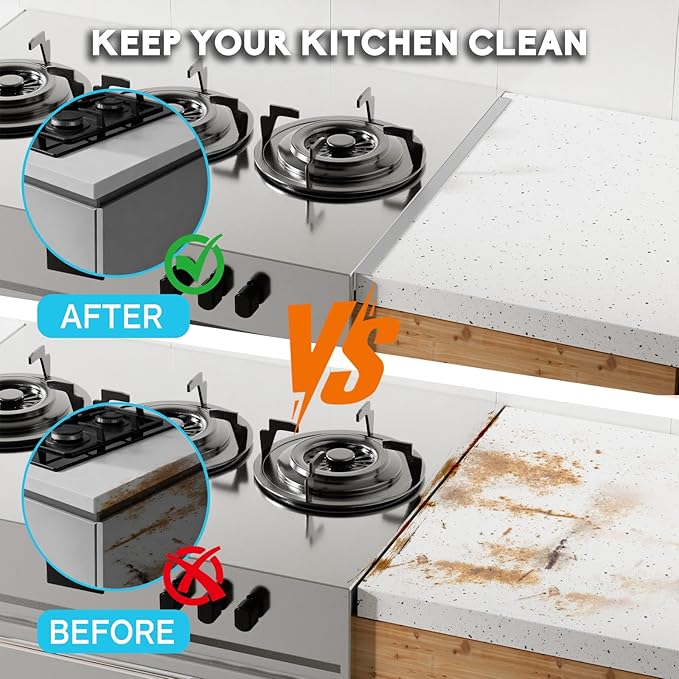 Stove Gap Covers - 2 Pack Stainless Steel Stove Gap Filler, Heat Resistant Oven Gap Filler - Length 23.4" Width 0.79", Spring Clip Design Non-Slip Stove Guard Between Stove Top & Counter - Silver