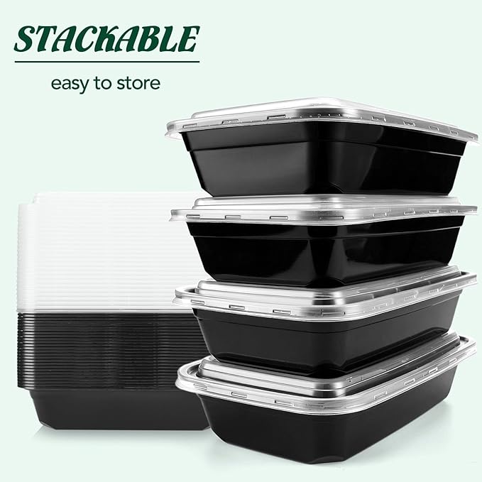 Glotoch Meal Prep Containers 32oz 100 Pack(200 Piece) with Lids, Reusable 1-Compartment Food Storage Containers, Bento Lunch Boxes, Microwave/Freezer/Dishwasher Safe, BPA-Free Takeout Boxes