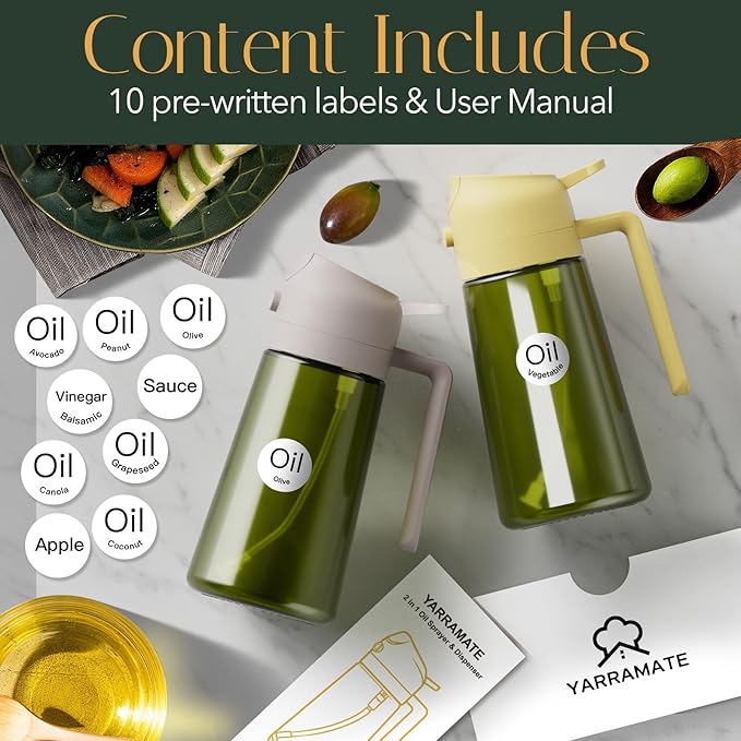 YARRAMATE 16oz/470ml Light-Blocking Dark Oil Sprayer for Cooking, 2 in 1 Olive Oil Dispenser Bottle for Kitchen,Dark Green Glass Oil Bottle, Food-Grade Oil Mister for Air Fryer, BBQ (LotusRootPink)