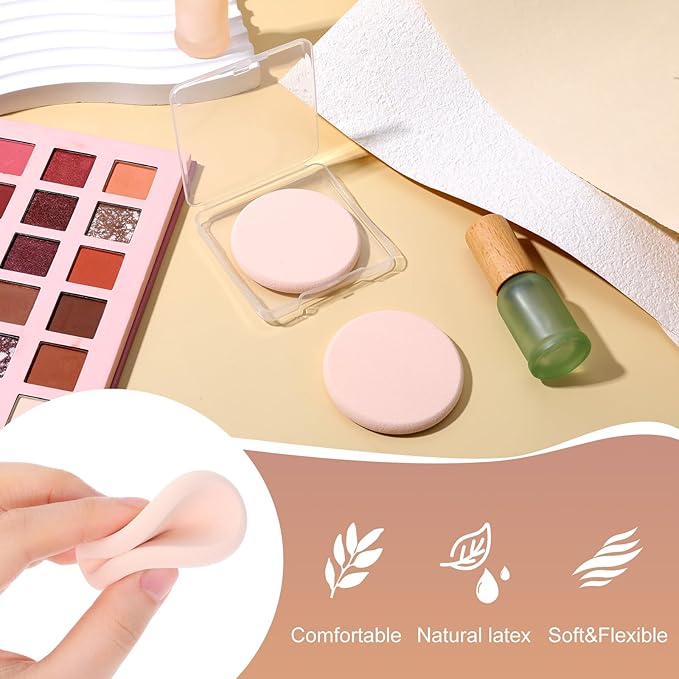 2Pcs Round Makeup Sponges for Foundation with 1 Travel Case, Face Sponge Foundation Blender, Cosmetic Sponge for Makeup, Blender Sponges Replacement for Cosmetic, Sensitive and All Skin Types