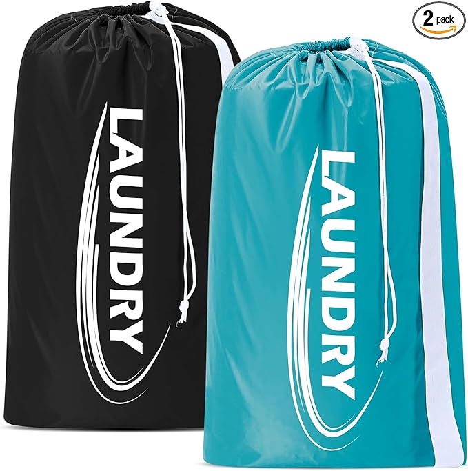 Sylfairy 2 Pack XL Laundry Bag with Strap, Heavy Duty Travel Laundry Bag, Rip-Stop Dirty Clothes Shoulder Bag with Drawstring, Easy Fit a Laundry Hamper or Basket Travel Essentials