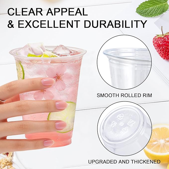 Lamosi 100 Pack 12 oz Clear Plastic Cups, Disposable Cups Wine Cocktail Punch, Sturdy & Food Safe Plastic Cup for Party & Wedding