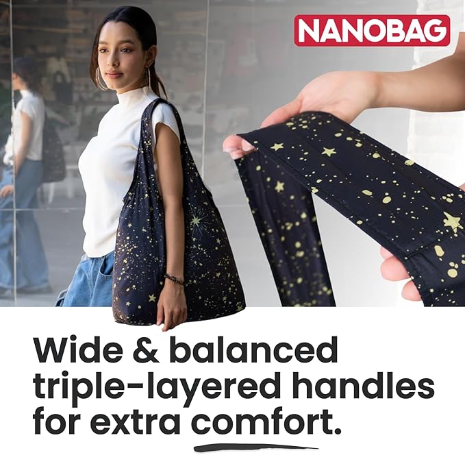 Nanobag Ultra-Lightweight Heavy Duty Foldable Tote for Women & Men, Reusable Grocery & Travel Bag, Packable Collapsible Compact Market Essential (XL Sketch)