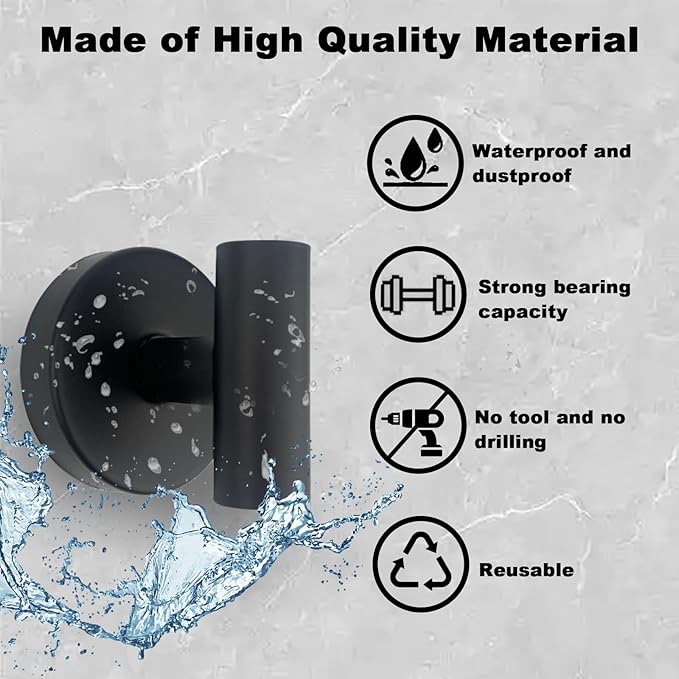 20 PCS Suction Cup Shower Towel Hooks, Wall Mount Robe Holder, Heavy Duty No Drill Wall SUS304 Waterproof Stainless Steel Hooks for Bedroom, Bathroom, Kitchen, Hotel and Office (Matte Black)