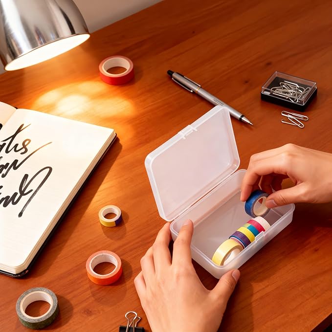 LJY 12 Pieces Rectangular Empty Mini Clear Plastic Organizer Storage Box Containers with Hinged Lids (4.5 x 3.3 x 1.1 inch, Frosted White)