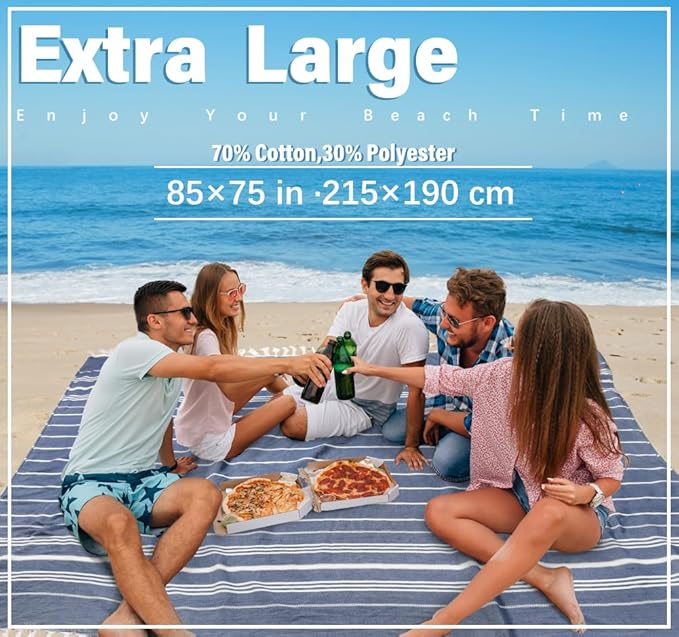 Giant Turkish Beach Towel Blanket 85x75 Cotton XXL Extra Large Oversided Bath Pool Blankets XL Huge Bed Sand Free Throw Towels Picnic Outdoor Big Quilt Necessities Cloud Gifts for Adult Blue
