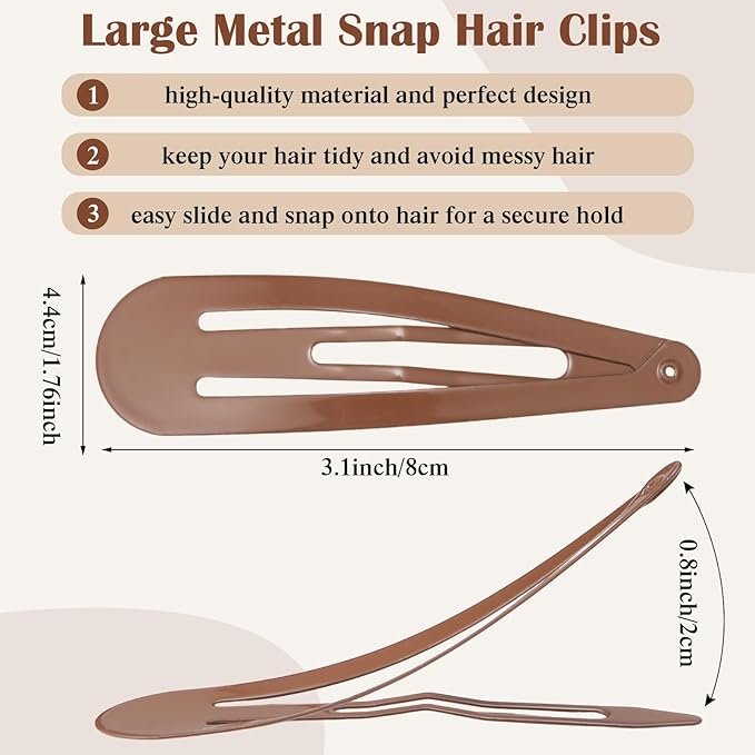 WILLBOND 30 Pieces 3.1 Inch Large Metal Snap Hair Clips Nonslip Barrettes Women Hair Accessories (Brown)