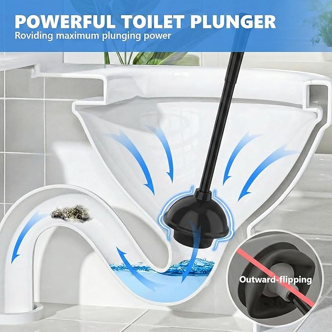 Toilet Plunger with Holder, Plungers for Bathroom Heavy Duty for 5.3-inch Toilet Drain, Toilet Plunger and Holder Combo for Bathroom Cleaning (Style 1)