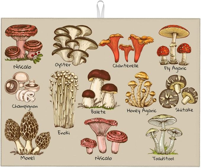 Mushrooms Dish Drying Mat XL Microfiber Kitchen Drying Mat Large Dish Drying Mats for Kitchen Counter Absorbent Quick Drying Pad 18x24 Inch