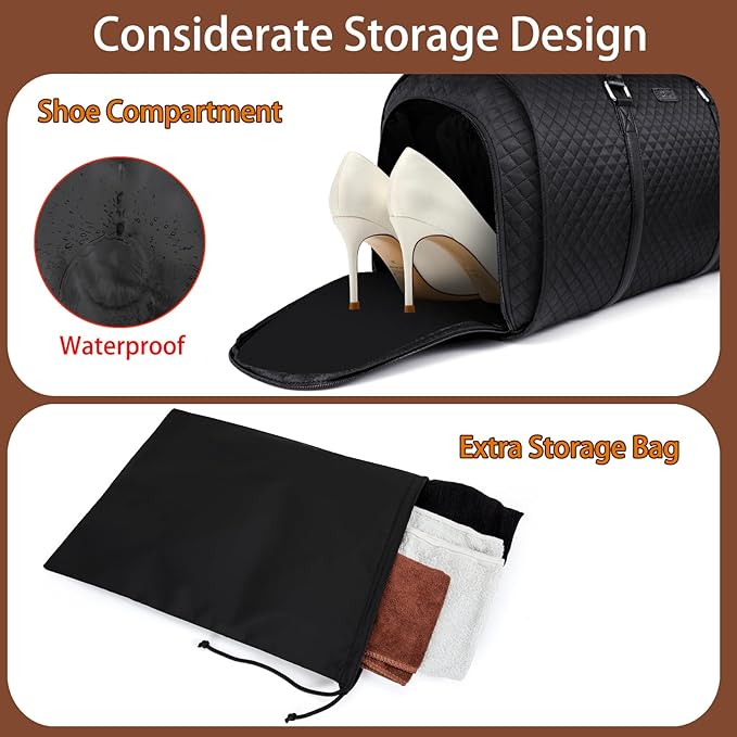 Convertible 2-in-1 Garment Bags for Travel, 50L Carry On Garment Duffle Bag With Shoe Compartment Large Weekender Bag for Women Men Hanging Suitcase Suit Travel Duffel Overnight Bags