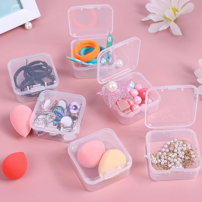 Small Bead Organizers, 15-Piece Plastic Storage Cases with Hinged Lid – Clear Mini Craft Supply Box for Beads, Jewelry, Nails, Rhinestones & DIY Accessories