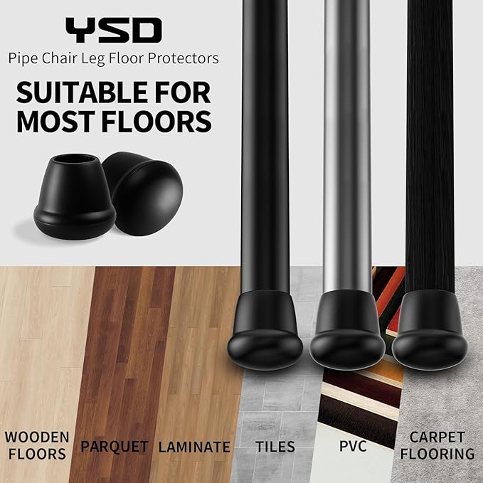 0.75 Inch Heavy Duty Rubber Chair Leg Caps - 24 PCS Non-Slip Furniture Floor Protectors with Metal Inserts for Wood, Tile, Carpet - Fits Chairs, Stools, Bar Stools
