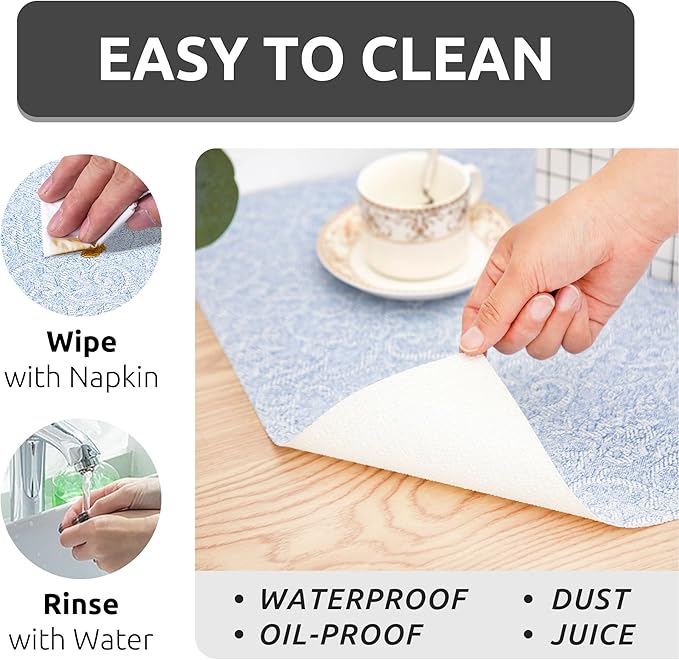 FIFTY FEET 12X120 Inch Shelf Liner with Scissor & Tape Measure for Kitchen Cabinets, PVC Drawer Liner for Dresser Non-Slip Bathroom, Non-Adhesive Cabinet Liner Washable (Pale Blue)