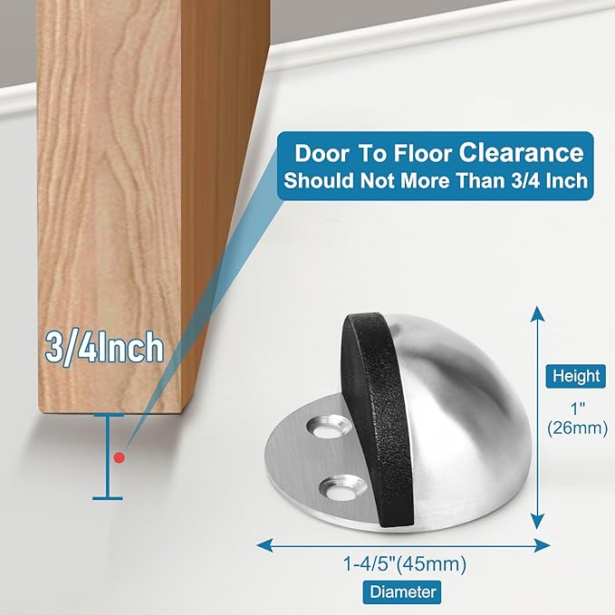 10 Pack Door Stoppers Self Adhesive Stainless Steel Floor Door Stop No Drill with Rubber Bumper Wall Protector, Brushed Silver