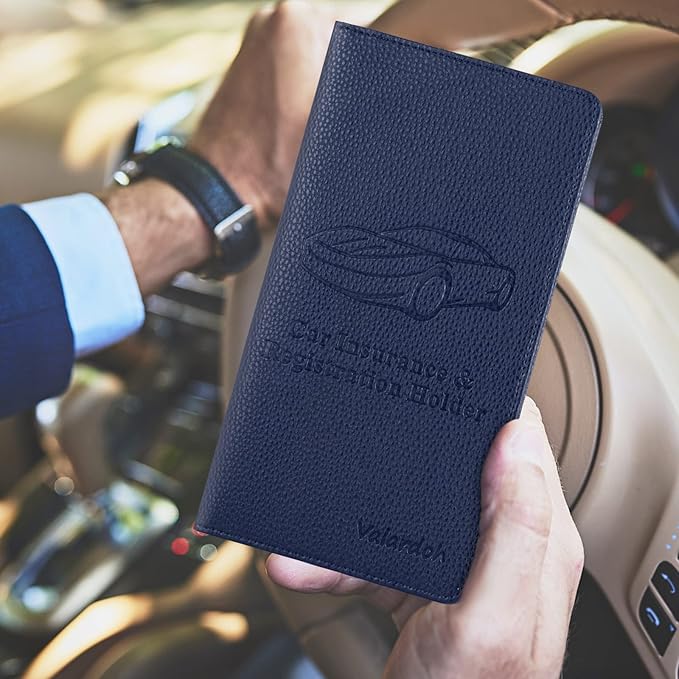 Valardoh Premium Car Registration and Insurance Card Holder, Car Document Holder for Cards, Driver License & other Essential Documents (Deep Blue)