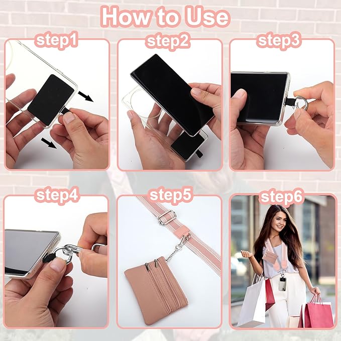 XANGNIER Clip and Go Strap for Phone with Wallet Crossbody, Phone Strap with Zippered Wallet, Adjustable Anti Theft Cellphone Lanyard for Women, Cellphone Chain Accessories,Multicolor 19