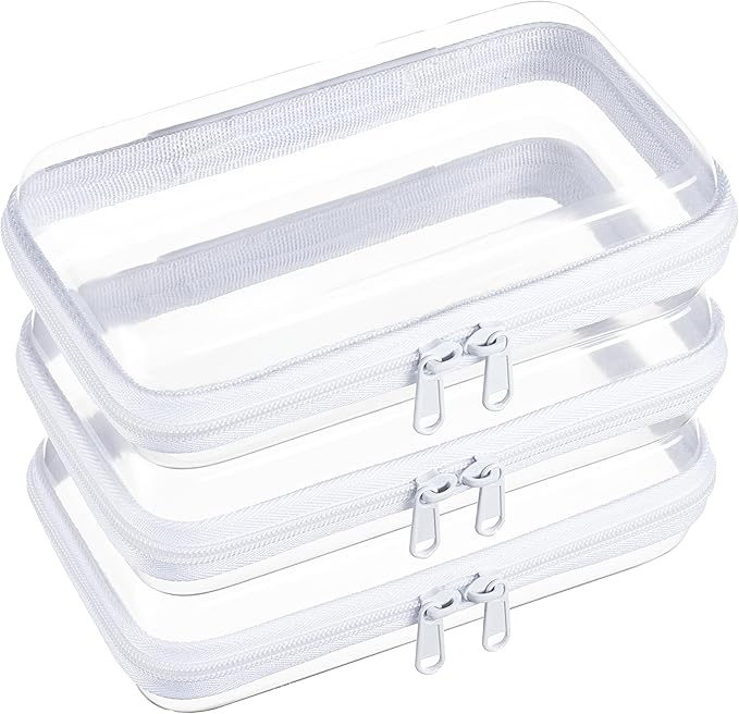 3-Pack Small Clear Hard Shell Zipper Pouches, Clear Zipper Bags, Hard Case Pouches for Purse & Diaper Bag Organizer, and Travel Essentials (3S)